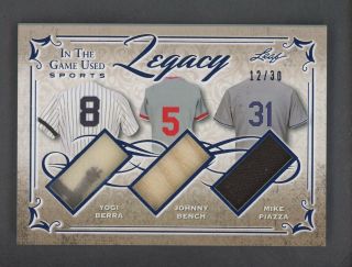 2019 Leaf In The Game Itg Yogi Berra Johnny Bench Mike Piazza Hof Patch /30