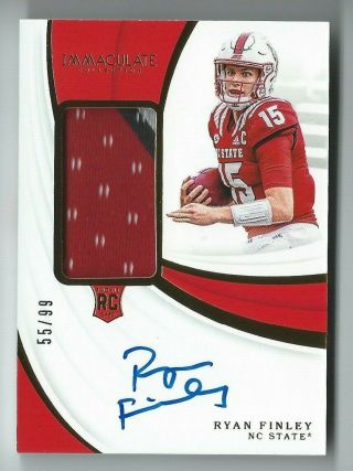Ryan Finley 2019 Panini Immaculate Collegiate Rookie Patch Auto Rc /99 Nc State