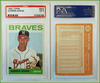 1964 Topps 400 Warren Spahn Psa 5 Ex Braves Baseball Card Hof