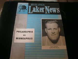 Minneapolis Laker News Philadelphia Vs Minneaolis Program 1954
