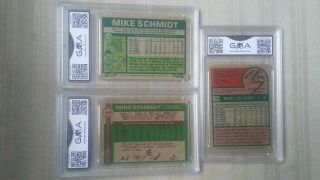 1975 ' 76 ' 77 Topps Baseball Mike Schmidt Philadelphia Phillies GMA Graded 5 2