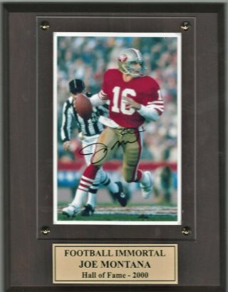 7x9 Plaque With Color 4x6 Photo Of Joe Montana Live Ink Signed