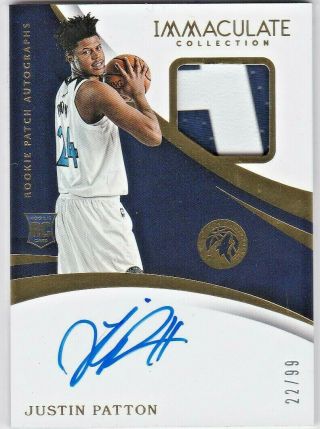 Justin Patton Minnesota Timberwolves 2017 - 18 Immaculate Rookie Patch Auto Rc /99