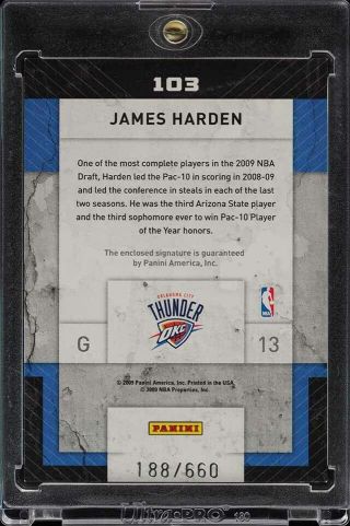 2009 Panini Threads James Harden ROOKIE RC AUTO ' A ' PATCH /660 103 (PWCC) 2