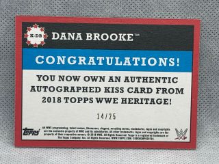 Dana Brooke 2018 Topps Heritage WWE KISS AUTOGRAPH Wrestling Card ' d 14/25 Auto 3