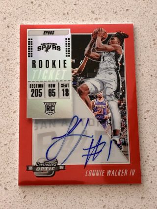 Lonnie Walker 2018 - 19 Panini Optic Contenders Rookie Red Signature Auto D 53/99