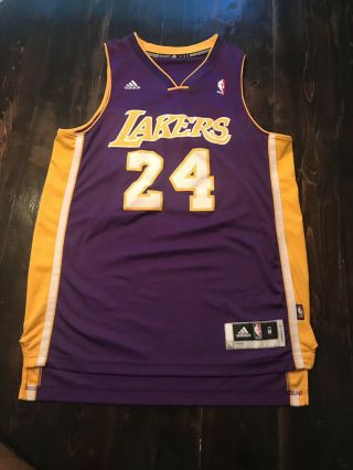 Adidas La Lakers Kobe Bryant 24 White Purple Stitched Swingman Jersey Medium