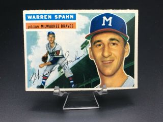 1956 Topps Baseball Warren Spahn Hof (gray Back) Ex - Mt/nm 10 Milwaukee Braves