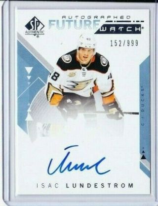 2018 - 19 Ud Spa Future Watch Isac Lundestrom 197 Rookie Auto /999 Ducks Pd