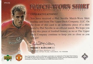 EPL - 2002 Upper Deck Manchester United Match Worn Shirt Card - Phil Neville. 2