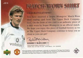 EPL 2002 Upper Deck Manchester United Match Worn Shirt Card - Jesper Blomqvist. 2