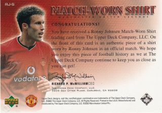 EPL - 2002 Upper Deck Manchester United Match Worn Shirt Card - Ronny Johnsen. 2