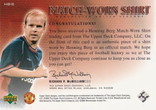 EPL - 2002 Upper Deck Manchester United Match Worn Shirt Card - Henning Berg. 2