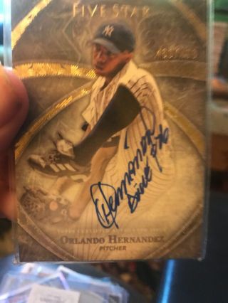 Orlando Hernandez “el Duque” Auto Five Star Inscription On Card /499 Yankees