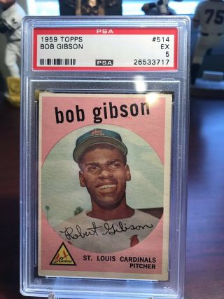 1959 Topps Bob Gibson Hof Rookie Rc 514 Psa 5 Ex
