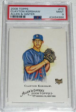 2008 Topps Allen & Ginter 72 Clayton Kershaw Rated Rookie Psa 9