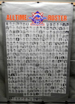 1986 York Mets 25th Anniversary 1962 - 1986 All - Time Roster Poster 22 " X 34 "