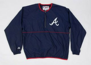 Atlanta Braves Majestic Mlb Sewn Logo Pullover Windbreaker Jacket Size Medium