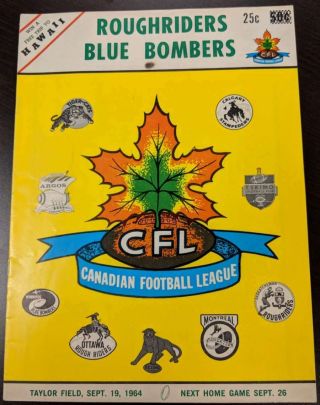 1964 Official Cfl Program Ottawa Rough Riders Winnipeg Blue Bombers G/vg 51241