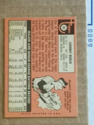 1969 Johnny Bench Topps Card 95 Baseball Card EX - MT, 6