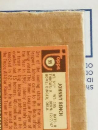 1969 Johnny Bench Topps Card 95 Baseball Card EX - MT, 8