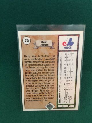 1989 Upper Deck Randy Johnson Montreal Expos 25 Baseball Card 2