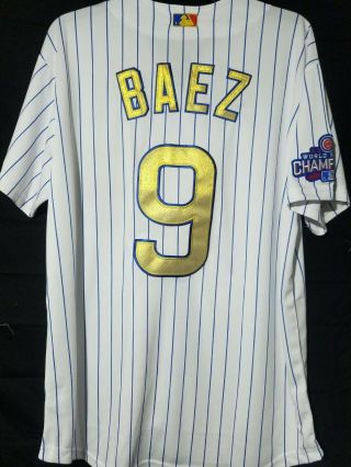 Javier Baez 9 Gold Chicago Cubs World Champion Home Jersey Men 
