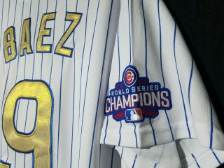 Javier Baez 9 Gold Chicago Cubs World Champion Home Jersey Men ' s Size L 3