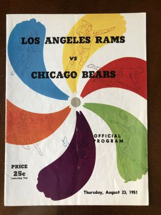 1951 Los Angeles Rams Preseason Football Program Vs Chicago Bears