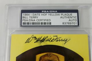 Bill Terry Signed Autographed Hall of Fame Plaque Postcard PSA/DNA Slabbed 2