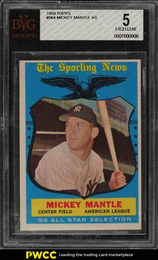 1959 Topps Mickey Mantle All - Star 564 Bvg 5 Ex (pwcc)
