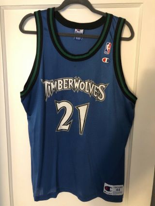 Kevin Garnett Minnesota Timberwolves Nba Blue Champion Jersey Size 44 L Large