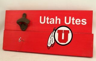 University Of Utah Utes Wood Wall Hanger Bottle Opener Decor Man Cave She Shed