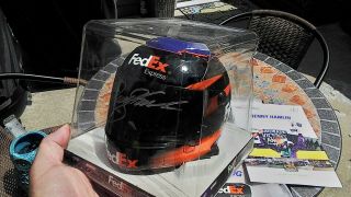 Denny Hamlin 1:3 Scale Helmet SIGNED,  along with autographed card. 5