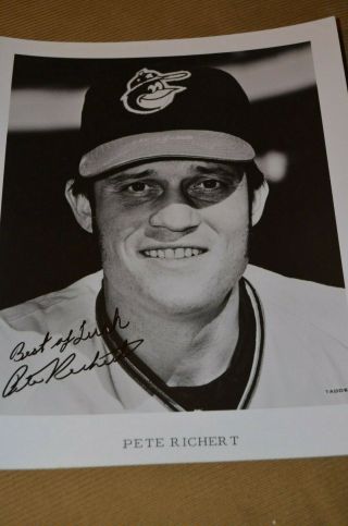 Pete Richert Vintage Autographed Signed 8x10 Photo Baltimore Orioles 1970 Wsc
