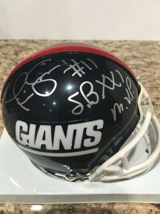 Phil Simms Signed York Giants " Sb Xxi Mvp " Mini Helmet Beckett Cert