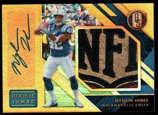 1/1 Nyheim Hines Auto Rc Rpa Nfl Shield Jumbo 2018 Gold Standard Autograph Colts