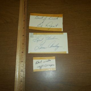 3) Hand Signed Vintage Baseball Postcards Gene Conley,  Cliff Mapes And Ed Lopat