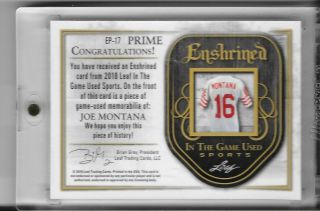 2018 Leaf Joe Montana Enshrined In The Game Patch 4/4 2