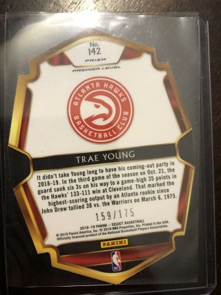 TRAE YOUNG 2018 - 19 PANINI SELECT RED DIE CUT PRIZM ROOKIE RC 53/175 HAWKS Rookie 2