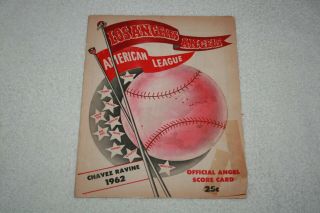 1962 Los Angeles Angels Scorecard Program York Yankees Mantle Maris Berra