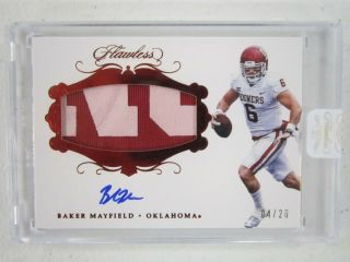 2018 Panini Flawless Baker Mayfield Auto Autograph Patch 4/20 Rpa Rookie Rc Cle