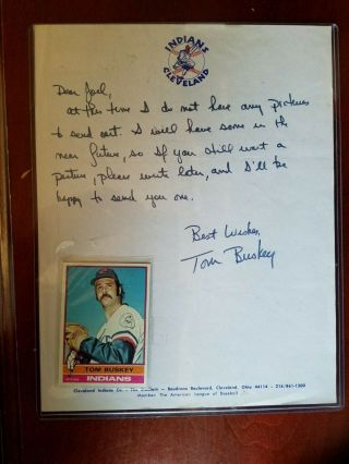 Tom Buskey Signed Autograph Letter On Cleveland Indian Stationary,  Jsa Certified