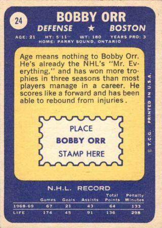 Custom made Topps 1969 - 70 Boston Bruins Bobby Orr Black hockey card 2 2