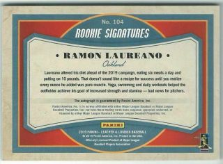 Ramon Laureano/A ' s 2019 Panini Leather & Lumber Blue Rookie Signature Auto RC/99 2