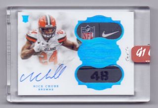 Nick Chubb 2018 Panini Flawless Rookie Dual Platinum Patch Autograph 1/1 Browns