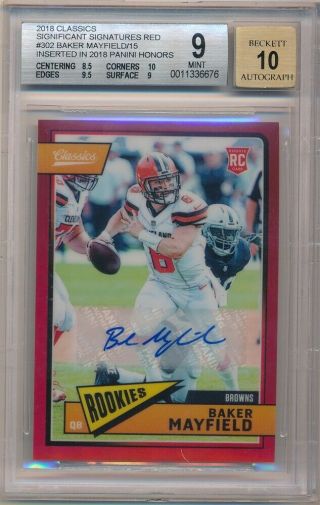 Baker Mayfield 2018 Panini Honors Classics Rc Red Autograph Sp Auto /15 Bgs 9 10