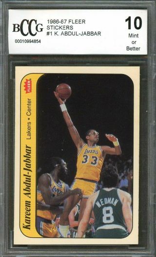 1986 - 87 Fleer Stickers 1 Kareem Abdul Jabbar Los Angeles Lakers Bgs Bccg 10