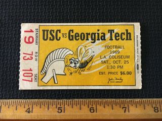 1969 College Football Ticket Stub Los Angeles Coliseum Georgia Tech Vs Usc