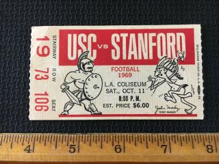 1969 College Football Ticket Stub Los Angeles Coliseum Stanford Vs Usc